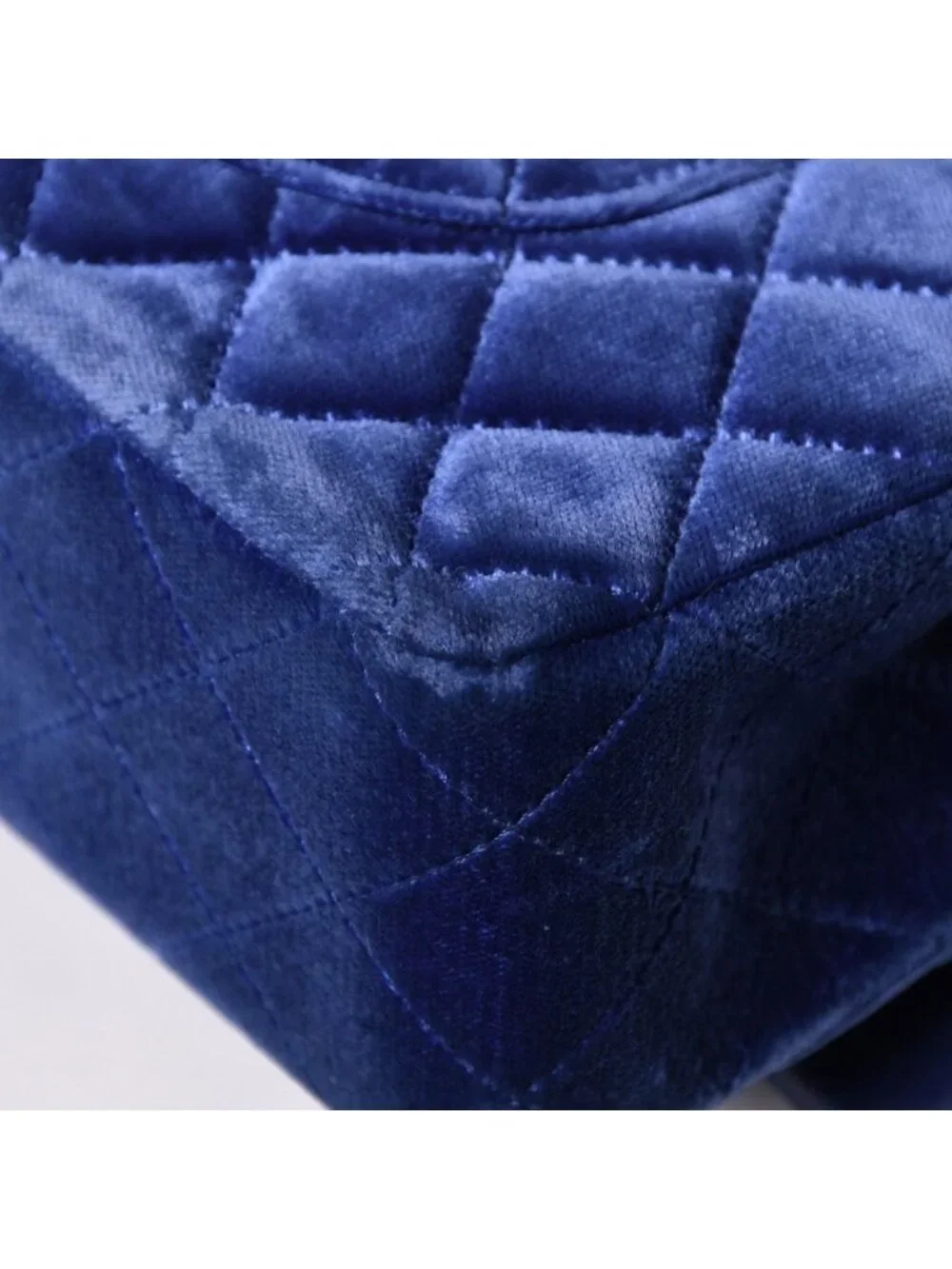 Chanel Quilted 25 Shoulder Bag Double Flap Velour Blue Black